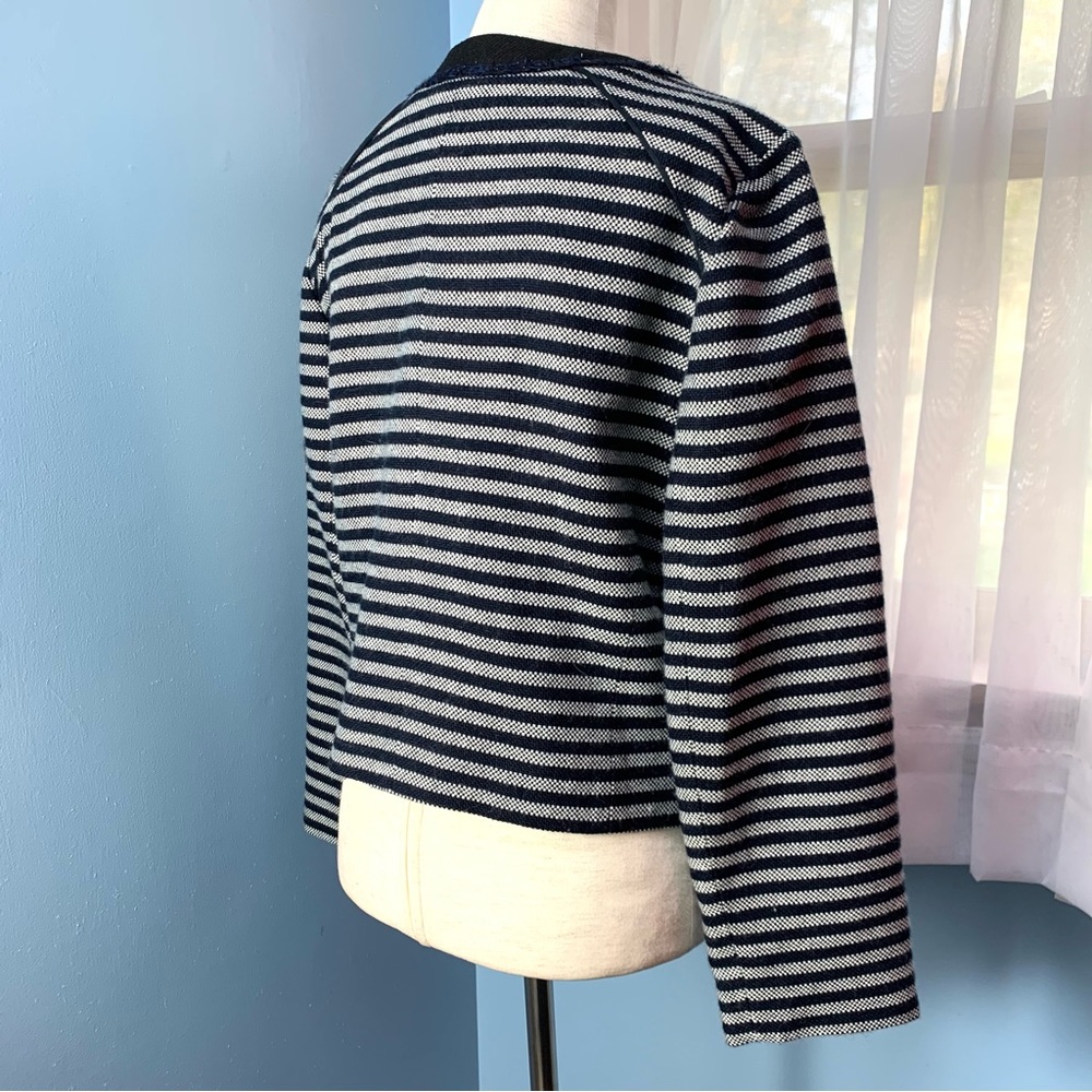 J. Crew Suiting Navy Striped Tweed Zip Front Cropped Jacket - Picture 7 of 11